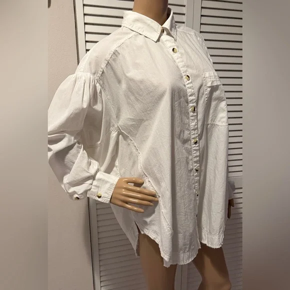 Free People We The Free Happy Hour Poplin White Oversized Button Down.